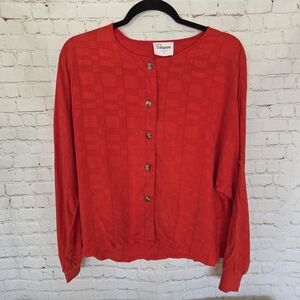 Callahan Red Textured Button-Front Blouse Top Shirt Size 100% Cupro